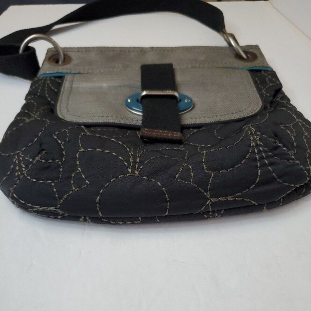 Fossil Key Per Black Quilted Stitch Canvas Leather Hobo  Shoulder Bag Vintage - Picture 3 of 3